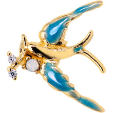 Load image into Gallery viewer, 16G 1/4 White Faux Opal Gold Tone Swallow Bird Cartilage Tragus
