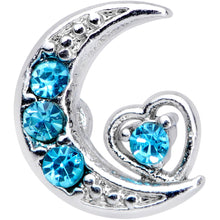 Load image into Gallery viewer, 16G 5/16 Aqua CZ Gem Crescent Moon Heart Labret Monroe Tragus
