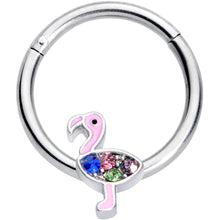 Load image into Gallery viewer, 16G 3/8 Pink Blue Green Funky Flamingo Hinged Segment Ring
