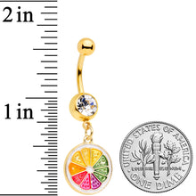 Load image into Gallery viewer, Clear Gem Gold Tone Rainbow Grapefruit Dangle Belly Ring
