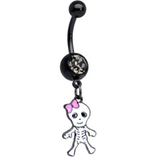 Load image into Gallery viewer, Clear Gem Skeleton Girl Halloween Dangle Belly Ring
