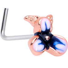 Load image into Gallery viewer, 20G 5/16 Rose Gold Tone Blue White Flower L Shaped Nose Ring
