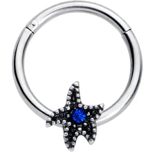Load image into Gallery viewer, 16G 3/8 Blue Gem Super Starfish Nautical Hinged Segment Ring

