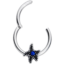 Load image into Gallery viewer, 16G 3/8 Blue Gem Super Starfish Nautical Hinged Segment Ring
