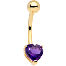 Load image into Gallery viewer, 16G Solid 14K Yellow Gold GENUINE Light AMETHYST Heart Solitaire Belly Ring
