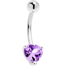 Load image into Gallery viewer, 16G Solid 14K White Gold Genuine Light Amethyst Heart Solitaire Belly Ring
