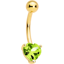 Load image into Gallery viewer, 16G Solid 14K Yellow Gold Genuine Peridot Heart Solitaire Belly Ring
