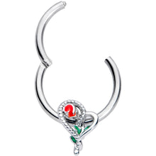 Load image into Gallery viewer, 16G 3/8 Green Gem Snake Heart Rose Flower Hinged Segment Ring
