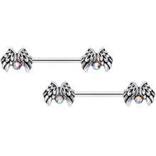 Load image into Gallery viewer, 14G 5/8 Aurora Gem Holiday Angels Wings Barbell Nipple Ring Set
