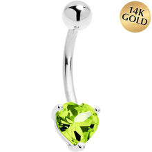 Load image into Gallery viewer, Solid 14K White Gold Genuine Peridot Heart Solitaire Belly Ring
