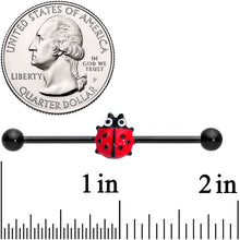 Load image into Gallery viewer, 14G Black Polka Dot Ladybug Industrial Barbell 38mm
