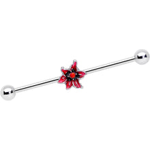 Load image into Gallery viewer, 14G Red Gem Red Flower Industrial Barbell 38mm
