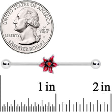 Load image into Gallery viewer, 14G Red Gem Red Flower Industrial Barbell 38mm
