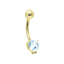 Load image into Gallery viewer, 16G Solid 14K Yellow Gold Genuine Blue Topaz Heart Solitaire Belly Ring
