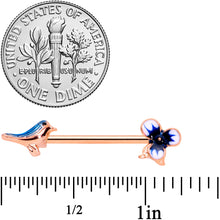 Load image into Gallery viewer, 14G 9/16 Rose Gold Tone Bluebird Flower Barbell Nipple Ring Set
