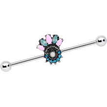 Load image into Gallery viewer, 14G Blue Pink Green Gem Baroque Flower Industrial Barbell 38mm
