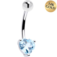 Load image into Gallery viewer, 16G 14k White Gold Genuine Blue Topaz Heart Belly Ring
