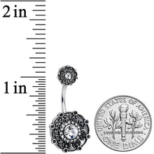 Load image into Gallery viewer, Clear Gem Floral Emblem Double Mount Belly Ring
