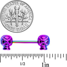 Load image into Gallery viewer, 14G 9/16 Rainbow Plated Scary Skull Barbell Nipple Ring Set
