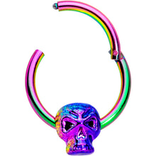 Load image into Gallery viewer, 16G 3/8 Rainbow Plated Scary Skull Hinged Segment Ring
