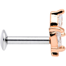 Load image into Gallery viewer, 16G 1/4 CZ Rose Gold PVD Leaf Threadless Push In Labret Tragus
