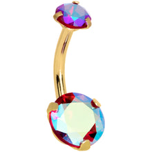 Load image into Gallery viewer, Red CZ Gem Gold Tone Duo Internally Threaded Belly Ring
