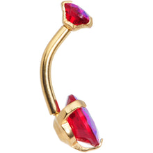 Load image into Gallery viewer, Red CZ Gem Gold Tone Duo Internally Threaded Belly Ring
