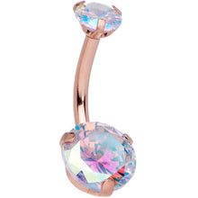 Load image into Gallery viewer, Aurora CZ Gem Rose Gold Tone Top Internally Threaded Belly Ring
