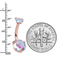 Load image into Gallery viewer, Aurora CZ Gem Rose Gold Tone Top Internally Threaded Belly Ring
