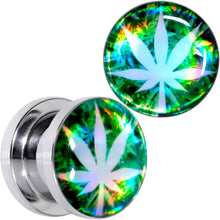 Load image into Gallery viewer, Green Hologram Marijuana Weed Leaf Screw Fit Plug Set 6G to 1 Inch
