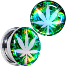 Load image into Gallery viewer, Green Hologram Marijuana Weed Leaf Screw Fit Plug Set 6G to 1 Inch
