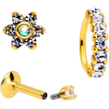 Load image into Gallery viewer, 16G Clear CZ Gem Gold Tone Cartilage Labret Closure Ring Set of 3
