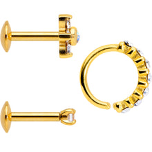 Load image into Gallery viewer, 16G Clear CZ Gem Gold Tone Cartilage Labret Closure Ring Set of 3
