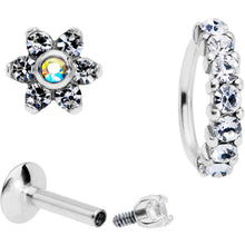 Load image into Gallery viewer, 16G Clear CZ Gem Cartilage Labret Closure Ring Set of 3
