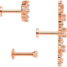 Load image into Gallery viewer, 16G 1/4 Clear CZ Gem Rose Gold Tone Floral Labret Tragus Set of 3
