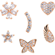 Load image into Gallery viewer, 16G 1/4 CZ Rose Gold Tone Internal Thread Labret Tragus Set of 6
