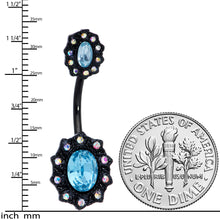 Load image into Gallery viewer, Aurora Blue Gem Black Halloween Double Mount Belly Ring
