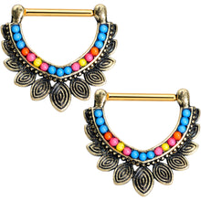 Load image into Gallery viewer, 14G 9/16 Gold Tone Rainbow Crest Nipple Clicker Set
