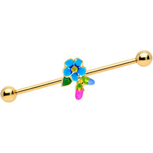 Load image into Gallery viewer, 14G Yellow Gem Gold Tone Neon Flower Industrial Barbell 38mm
