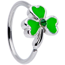 Load image into Gallery viewer, 20G 5/16 Black Gem Green Shamrock St Patricks Day Nose Hoop
