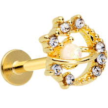 Load image into Gallery viewer, 16G 5/16 Clear Gem Gold Tone White Faux Opal Moon Labret Tragus
