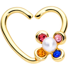 Load image into Gallery viewer, 16G 3/8 Pink Blue Gem Gold Tone Flower Heart Right Closure Ring
