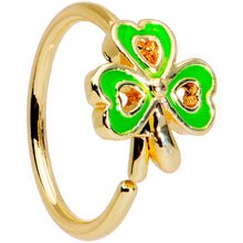 Load image into Gallery viewer, 20G 5/16 Gold Tone Green Heart Shamrock St Patricks Day Nose Hoop
