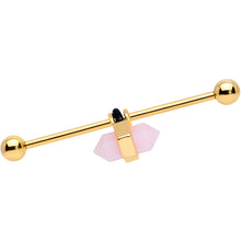Load image into Gallery viewer, 14G Gold Tone Pink Gem Industrial Barbell 38mm
