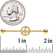 Load image into Gallery viewer, 14G Clear Gem Gold Tone Peace Sign Industrial Barbell 38mm
