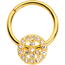 Load image into Gallery viewer, 16G 3/8 Clear Gem Gold Tone Peace Sign Hinged Segment Ring

