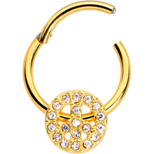 Load image into Gallery viewer, 16G 3/8 Clear Gem Gold Tone Peace Sign Hinged Segment Ring

