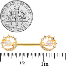 Load image into Gallery viewer, 14G 9/16 Clear Gem Gold Tone Saturn Moon Barbell Nipple Ring Set
