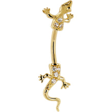 Load image into Gallery viewer, 16G Solid 14K Yellow Gold Cubic Zirconia LIZARD Belly Ring

