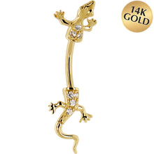 Load image into Gallery viewer, 16G Solid 14K Yellow Gold Cubic Zirconia LIZARD Belly Ring
